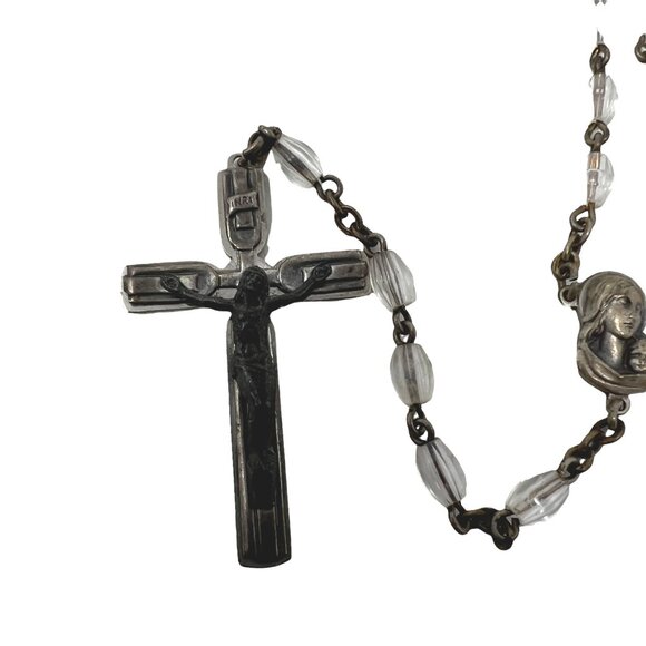 Vintage Rosary Clear Beads Oval Shaped Metal 26" Five Decade - Picture 3 of 4